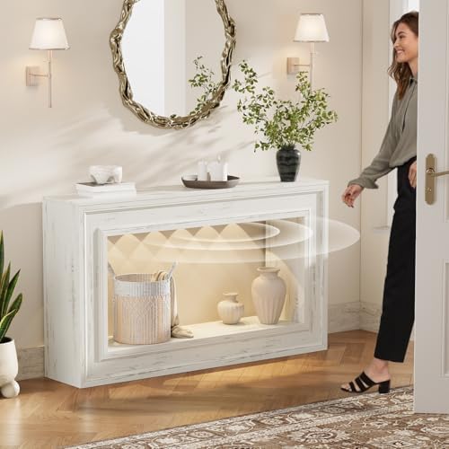 Rresyet 55" Narrow Entryway Console Table with LED Lights & Storage, White