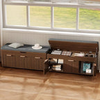 37.4" W Shoe Bench with Storage, Lift Top Entryway Bench, Walnut | 2-Tier Adjustable Shoe Rack with Cushioned Seat, Hidden Storage, Wooden End of Bed Bench for Bedroom, Living Room, Hallway