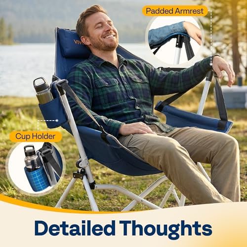 VIVOHOME Reclining Hammock Camping Chair, Portable Rocker Chair for Outdoor | Foldable, Supports 400 lbs, 600D Breathable Mesh, Cup Holder