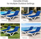 Kozyard Outdoor Chaise Lounge Chair, Full Flat Adjustable Patio Lounger with Aluminum Frame & Resin Legs, Textilene Fabric for Poolside, Backyard & Beach (Blue, Chair + Table)