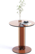Round Acrylic Side Table, Modern Accent End Table, Minimalist Bedside Night Stand, Small Coffee Tables for Living Room Office Bedroom Indoor Home Decor, Brown