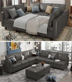 EASE MOOSE Faux Leather Sectional Modular Couch Sleeper Sectional Sofa | Faux Leather Modular Sectional sofa with Storage, Material Scratch Resistant ,Convertible sofa bed,Freely combinable