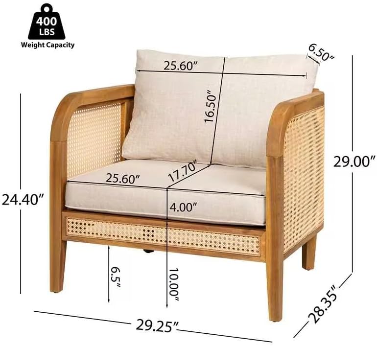 Merax 3 Piece Patio Outdoor Furniture Set, All-Weather Acacia Wood Loveseat Sofa, 2 Armchairs with Cushions for Porch, Lawn, Backyard, Balcony Teak+ Beige