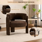 Modern Accent Barrel Chair,Mid Century Single Armchair with Curved Backrest Upholstered Side Reading Chair with 3 Legs Comfy Sherpa Chair for Bedroom Home Office Living Room (Brown)