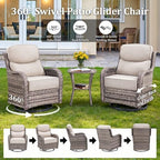 Luxury Outdoor Swivel Rocker Patio Chairs Set of 2 with 6-Inch Thick Cushions, High Back Swivel Patio Chairs Wicker Outdoor Gliders for Porch, Yard, Deck, Poolside, Grey/Beige