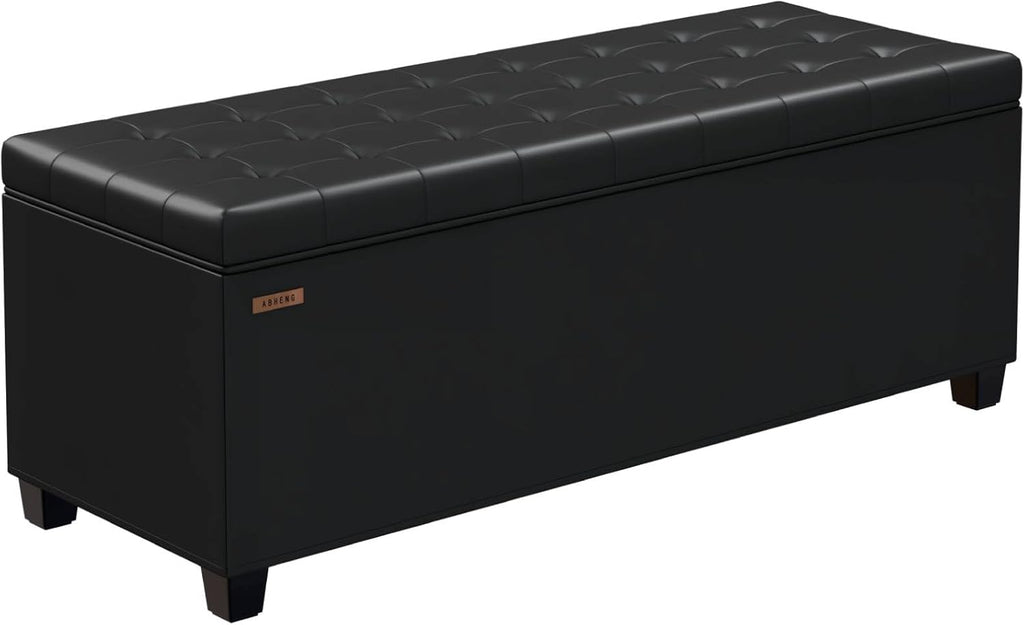 ABHENG Synthetic leather Storage ottoman bench with legs,43.5”W x 15.7”D x 15.7”H,metal frame end of bed bench hold up to 770 LB,Large Storage Chest hold up to 770 LB,Black UASND622B