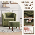360° Swivel Accent Chair with Storage Ottoman | Small Modern Velvet Barrel Chair, Upholstered Armchair with Footrest for Living Room/Reading/Bedroom, Green