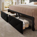 Einhomn King Size Bed Frame with 2 Storage Drawers, Metal Platform Bed with Charging Station, Upholstered Linen Button Tufted Storage Headboard, No Box Spring Needed, Noise-Free, Easy Assembly, Black