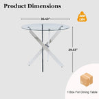 36" Glass Dining Table for 2-4, Round Kitchen Table with Tempered Glass Tabletop and Silver Stainless Steel Legs for Dining Room, Apartment, Small Space