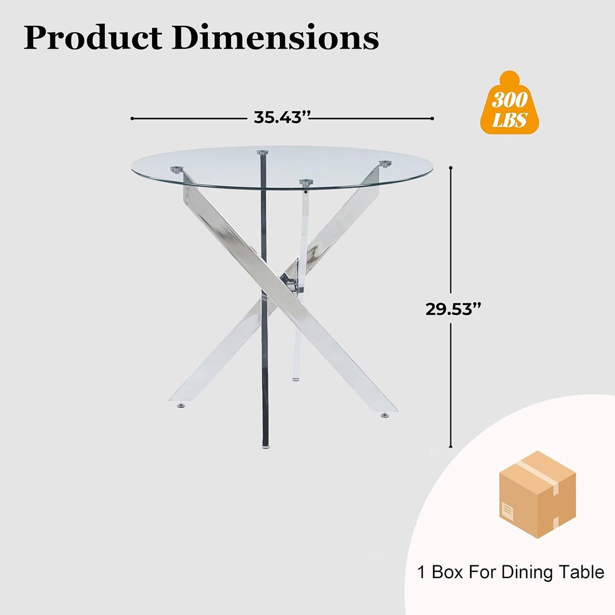 36" Glass Dining Table for 2-4, Round Kitchen Table with Tempered Glass Tabletop and Silver Stainless Steel Legs for Dining Room, Apartment, Small Space