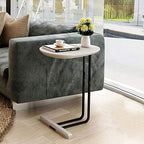 Telephone Table, C-Nordic Wood Side Table,Living Room Sofa Telephone Table,Elliptical Side Table,Iron Small Coffee Table,2 Colors(Color:White,Size:18.8911.8122.63in)
