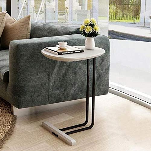 Telephone Table, C-Nordic Wood Side Table,Living Room Sofa Telephone Table,Elliptical Side Table,Iron Small Coffee Table,2 Colors(Color:White,Size:18.8911.8122.63in)