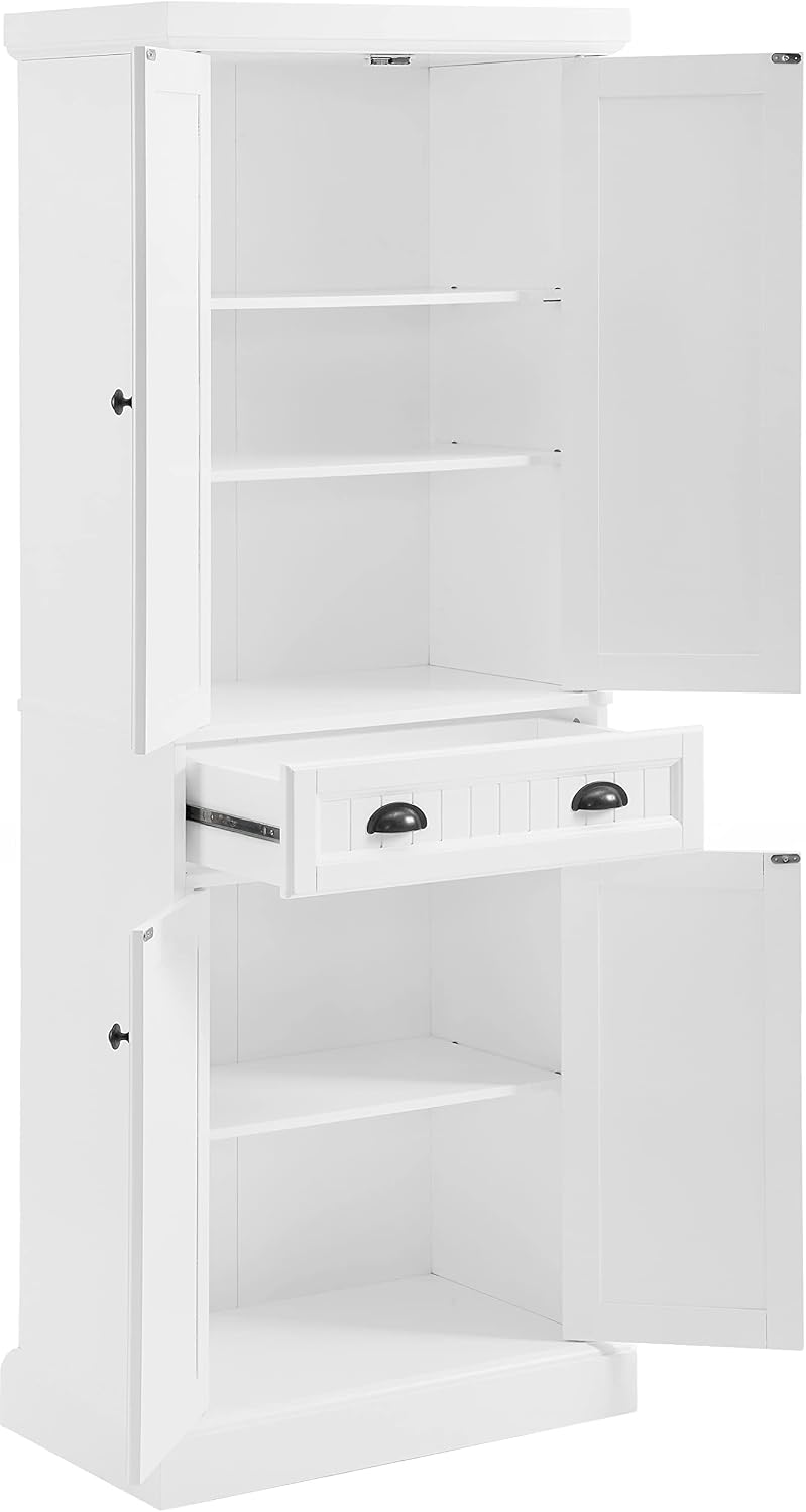 Crosley Furniture Shoreline Coastal Pantry Storage Cabinet with Shelves, Kitchen, Dining, or Laundry Room, White