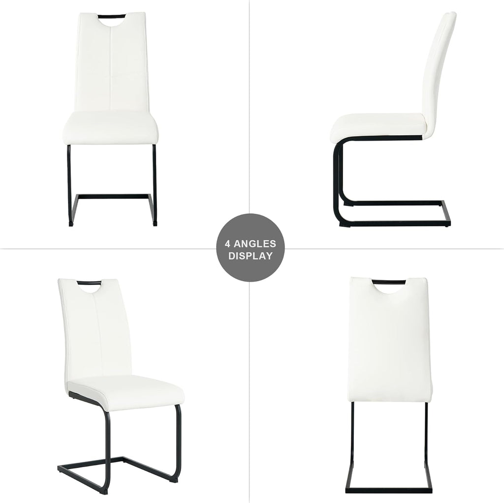 Henf Modern Dining Chairs Set of 2,Dining Room Chair Side Chairs with PU Leather Seat Black Metal Legs,Comfortable Dining Kitchen Chairs for Dining Room Living Room,White Armless Dining Chairs for 2