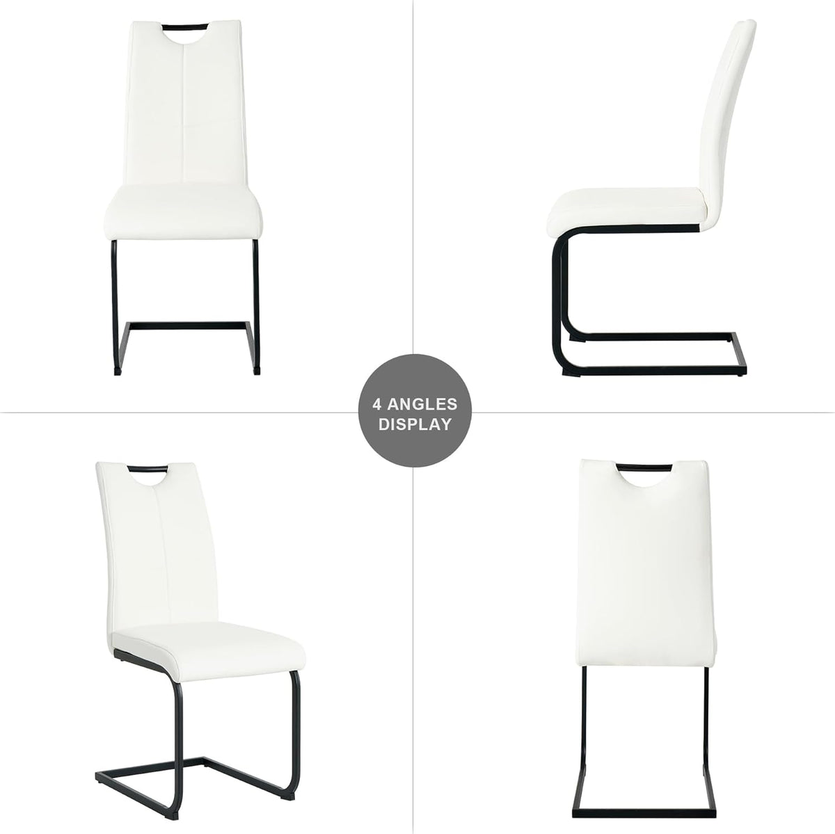 Henf Modern Dining Chairs Set of 2,Dining Room Chair Side Chairs with PU Leather Seat Black Metal Legs,Comfortable Dining Kitchen Chairs for Dining Room Living Room,White Armless Dining Chairs for 2