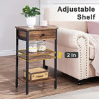 VECELO Tall End Table Set of 2,Nightstand with Drawer and Adjustable Storage Shelf,27.6 inch Side Table for Living Room/Bedroom/Entryway Small Spaces