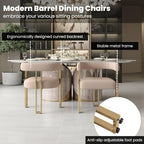 Khaki Velvet Barrel Dining Chairs Set of 2, Modern Upholstered Dining Room Chairs with Gold Metal Legs&Armrest, Boucle Dining Chair Kitchen Chair for Restaurant Banquet