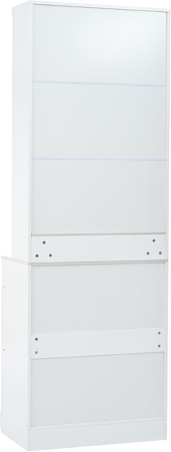 83.7" Tall Kitchen Pantry, Modern Storage Cabinet with 5 Drawers 1 Adjustable Shelf, Freestanding Kitchen Hutch with Faux Marble Top (White,1)
