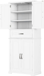 72 Inch Storage Cabinet, Tall Kitchen Pantry Cabinet with Slide Rails Drawer and Adjustable Shelf, Linen Storage Cabinet with Doors and Functional Storage Rack, for Bathroom or Kitchen, White