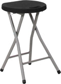 Flash Furniture Micah Foldable Stool with Black Plastic Seat and Titanium Gray Frame | Lightweight, Compact, Easy Storage, Indoor Use