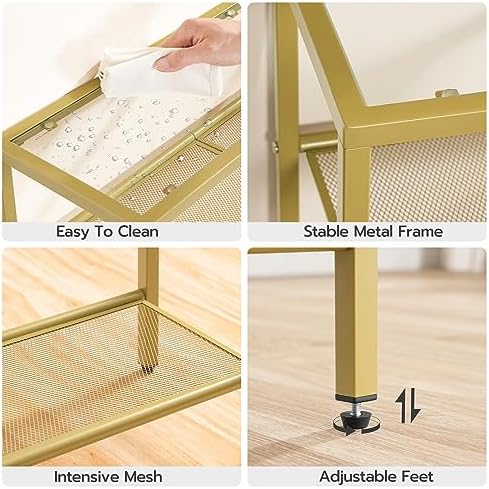 HOOBRO 29.5" Narrow Console Table, 3-Tier Tempered Glass Sofa Table | Modern Entryway Table, for Entrance, Living Room, Foyer, Hallway Bedroom, Gold GD21XG01G1
