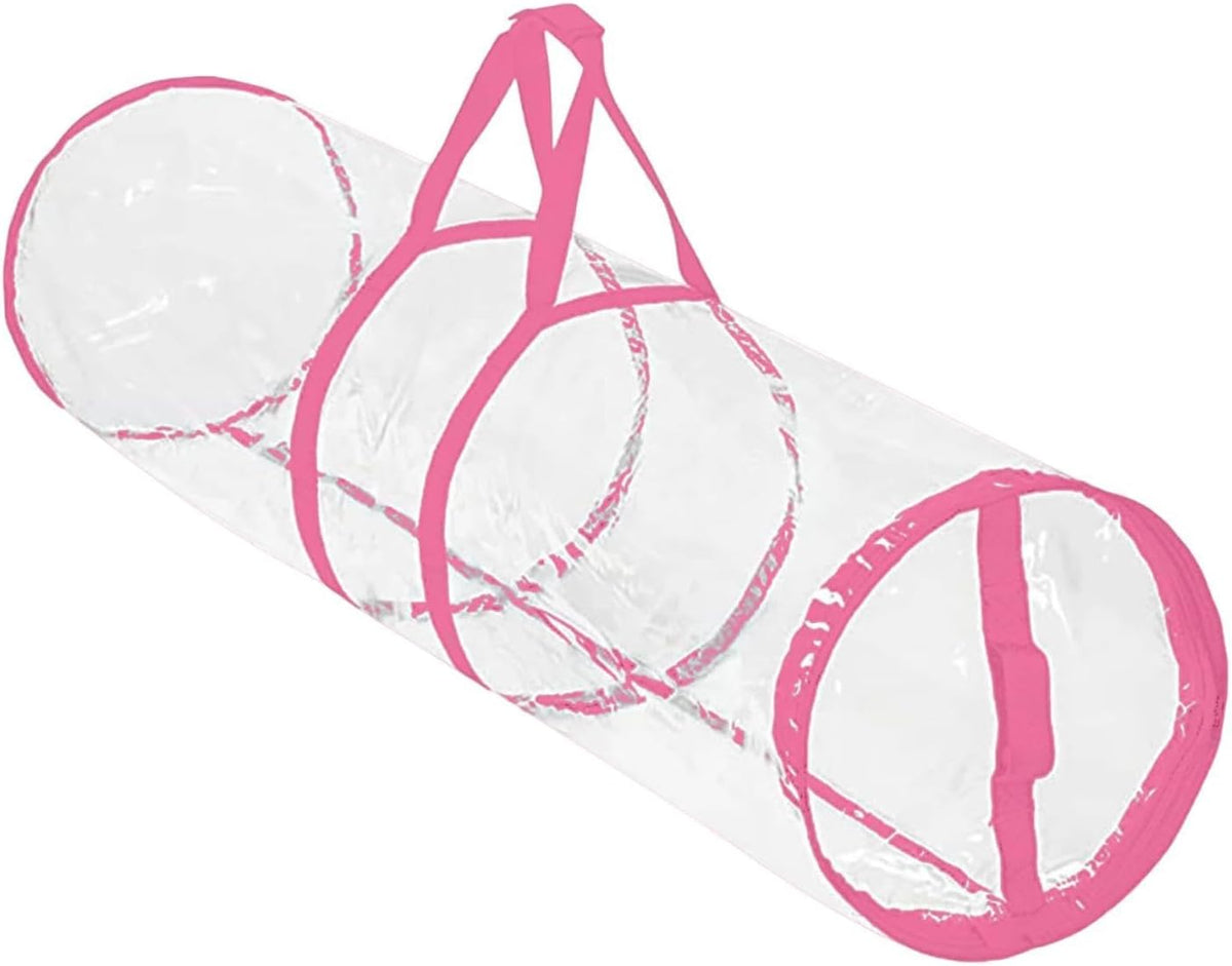 Fancyes Gift Wrap Organizer with Handle, Wrapping Paper Holder, 32" Clear PVC Storage Box, Large Capacity Gift Wrap Storage Containers, Underbed Storage for Holiday Decorations, Pink