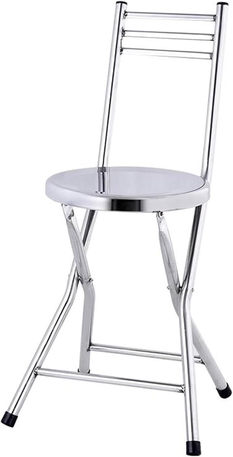 Folding Stool, Stainless Steel Bar Chair, Portable Collapsible Round Breakfast Bar Stool, Durable and Sturdy Portable Fold Up Stool for Outdoor Indoor Kitchen Dining Room