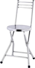 Folding Stool, Stainless Steel Bar Chair, Portable Collapsible Round Breakfast Bar Stool, Durable and Sturdy Portable Fold Up Stool for Outdoor Indoor Kitchen Dining Room