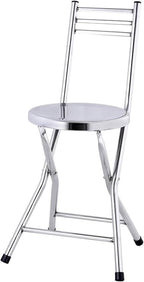 Folding Stool, Stainless Steel Bar Chair, Portable Collapsible Round Breakfast Bar Stool, Durable and Sturdy Portable Fold Up Stool for Outdoor Indoor Kitchen Dining Room