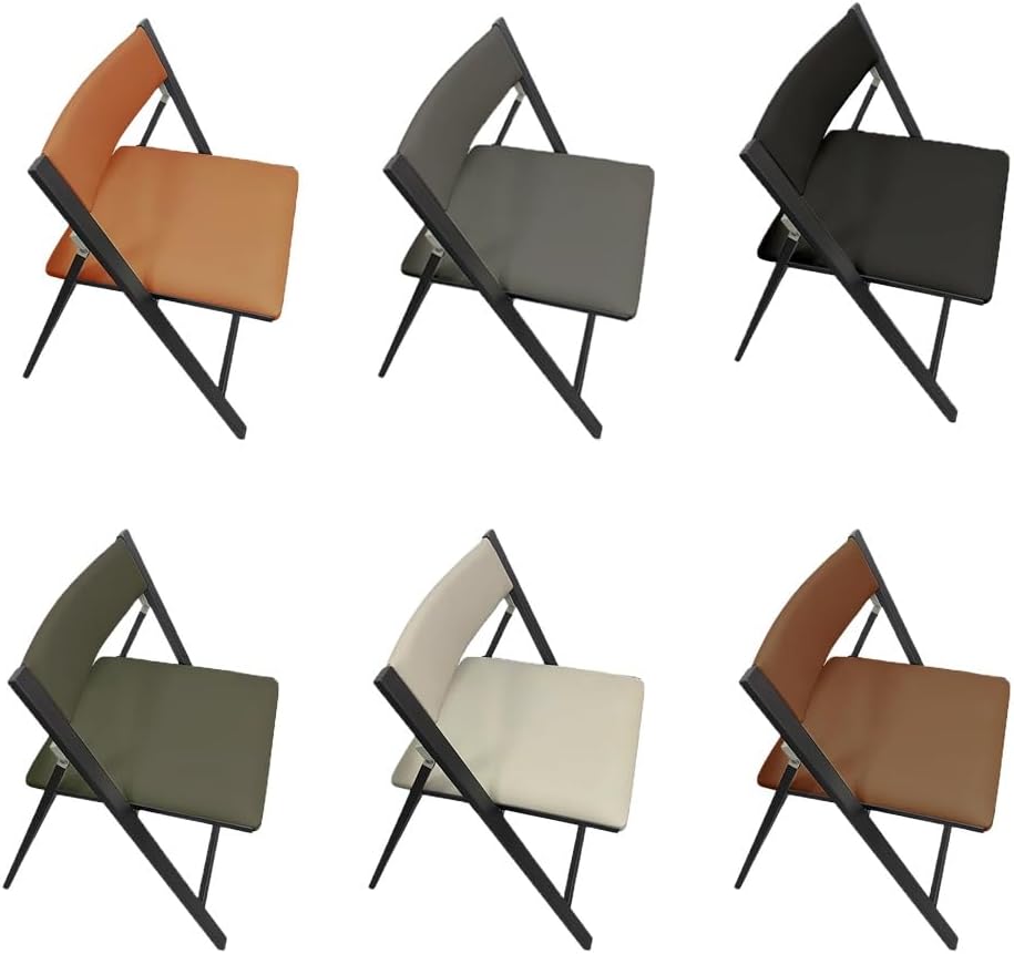Padded Folding Office Stool, Portable Commercial Chairs, Foldable Office Chair Metal with Backrest, Leather Padded Folding Seat for Home, Church Wedding Events(Brown)