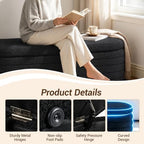Teddy Sherpa Oval Black Ottoman with Storage, 45.5-inch Bench | Teddy Upholstered Window Bench Hidden Storage, Safety Hinge and Seating, for Living Room, Bedroom, Small Apartment