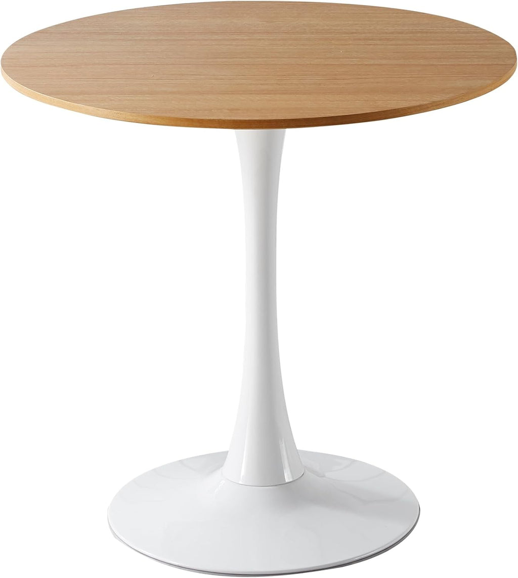 31.5 Inch Round Dining Table,Mid-Century Tulip Table with Metal Pedestal Base,Modern Leisure Table for Small Space Kitchen Dining Room,Easy Assembly,White and Oak