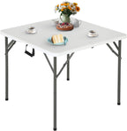 FDW | 34" Folding Table | White | Portable Plastic Table | with Carry Handle | Waterproof & Foldable Table Design | Steel Frame with Lock | for Events, Camping, Indoor & Outdoor Use