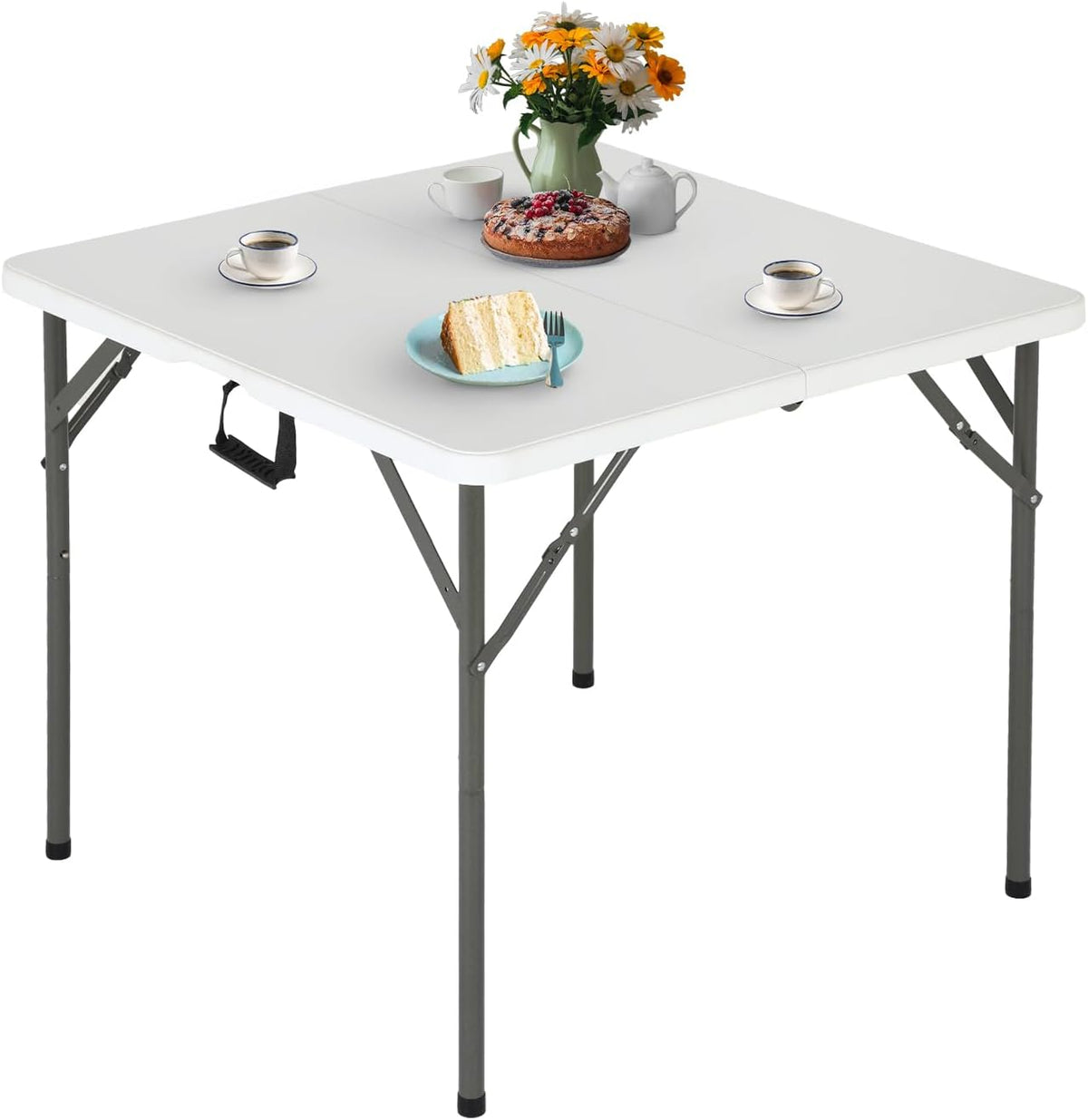 FDW | 34" Folding Table | White | Portable Plastic Table | with Carry Handle | Waterproof & Foldable Table Design | Steel Frame with Lock | for Events, Camping, Indoor & Outdoor Use