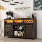 Vinctik 6&Fox 57In Wooden Farmhouse Entertainment Center for 60/65 inch TV,Double Layer Storage Farmhouse TV Stand,Double-Row Sockets with Wood Sliding Barn Door TV Stand(Double Layer Rustic Brown)