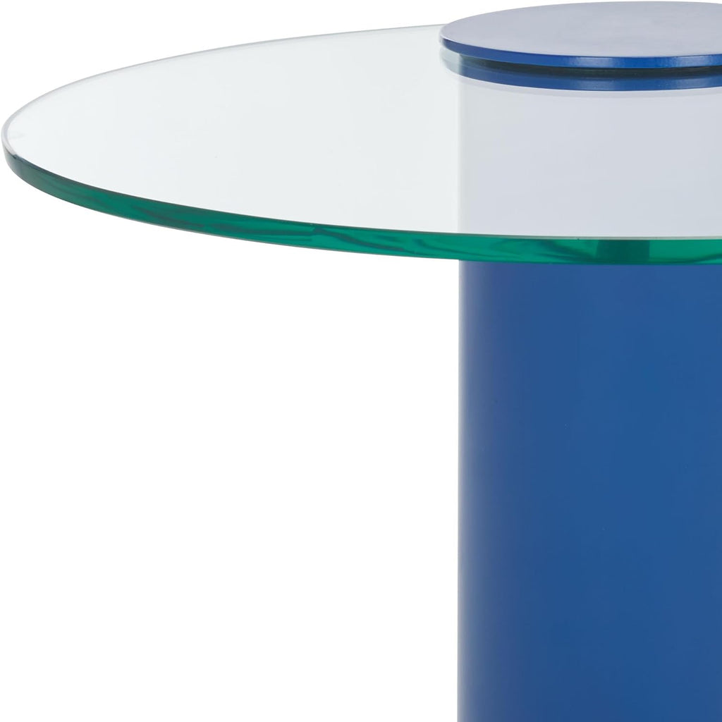 SAFAVIEH Couture Collection - Richardson Blue Metal Accent Table, Sculptural Modern Side Table, Round Glass Top Design (SFV6804C)