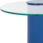 SAFAVIEH Couture Collection - Richardson Blue Metal Accent Table, Sculptural Modern Side Table, Round Glass Top Design (SFV6804C)