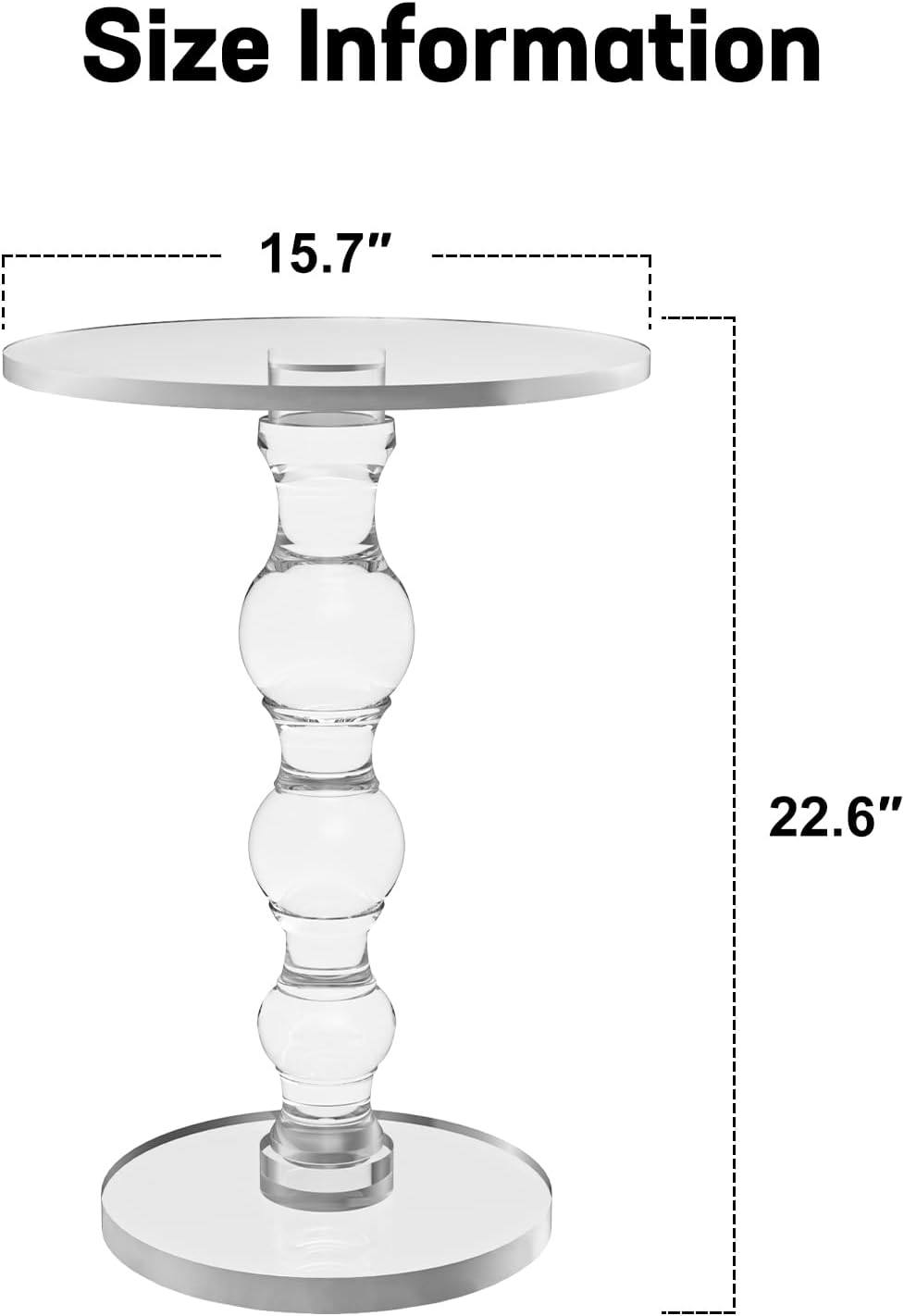Acrylic Side Table, Acrylic end Table, Clear Small Round Side/End Tables with Support Rod, Modern Drink Table/Nightstand for Living Room Bedroom Lobby Balcony, 15.7'' L x 15.7'' W x 22.6'' H