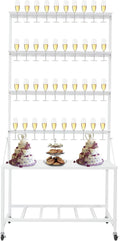 Champagne Wall Holder for Party Hold 40 Glasses, Mobile Champagne Flute Holder Display with Storage Rack, Metal Champagne Wall Stand for Wedding, Bar Decor
