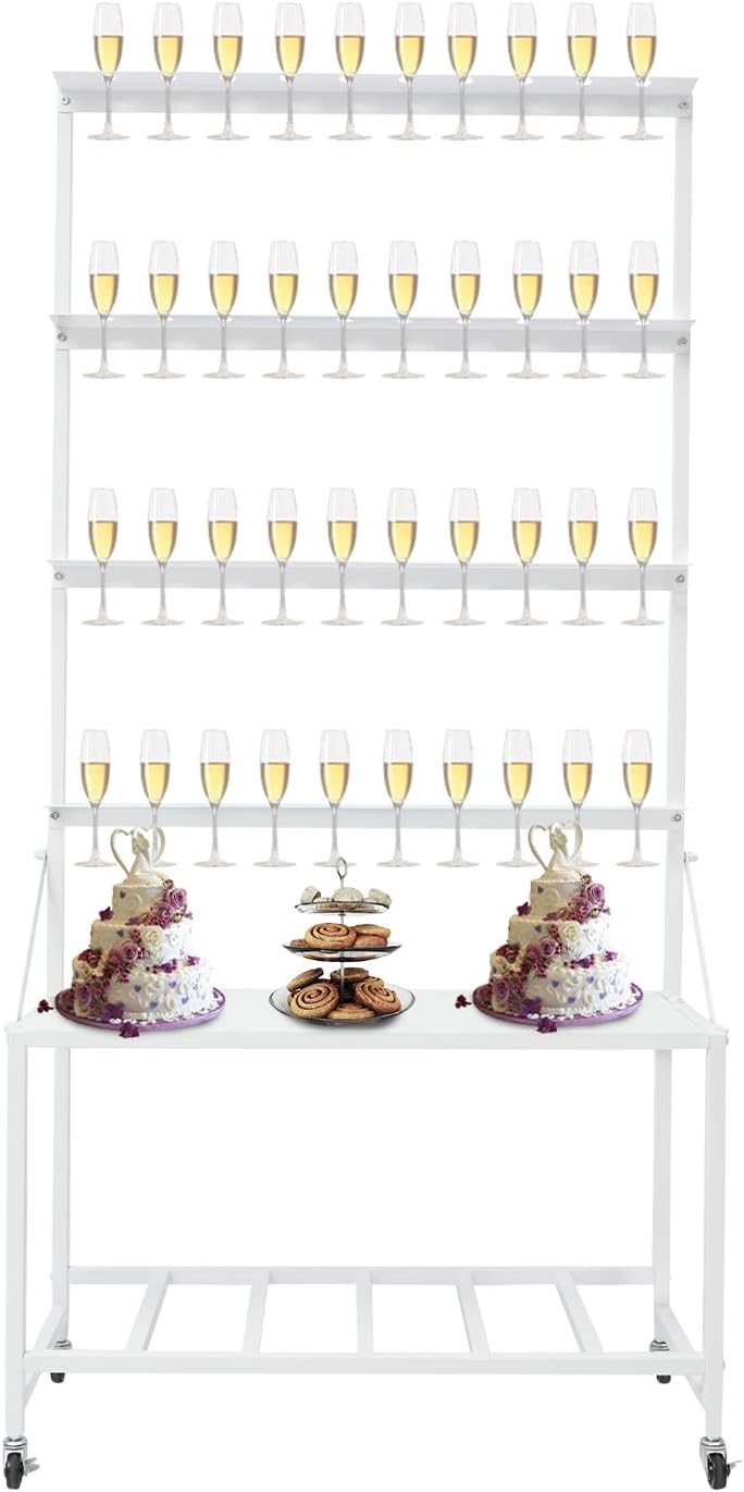 Champagne Wall Holder for Party Hold 40 Glasses, Mobile Champagne Flute Holder Display with Storage Rack, Metal Champagne Wall Stand for Wedding, Bar Decor
