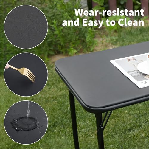 KAIHAOWIN Folding Table Chair Set, Black Vinyl Folding Card Table Chair, No Assembly Required Lightweight Foldable Table Chair Set for Everyday Use Indoor/Outdoor/Camping
