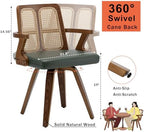 Walnut Dining Chairs - Swivel Rattan Dining Chairs with Bentwood Frame with Ergonomic Cane Back, Curved Arms, MCM Dining Chairs for Kitchen/Restaurant/Living Room/Conference (Walnut Green, Set of 2)