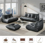 Comfy Lazy Floor Sofa Couch,Soft Armless Chair,Faux Leather Lounge Chair,Corner Relax Sofa Couch for Living Room Bedroom,Salon Office,Adults（Black+3 Seat