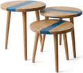 3-Piece Round Nesting Side Table Set 15.7 in | Navy Blue Epoxy & Walnut Wood | Modern Scandinavian Style | Handmade | Durable & Easy Easy to Wipe | GÖKÇESAN MOBİLYA - Navy Blue
