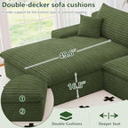 107" Cloud Couch Modular Sectional Sofa for Living Room, U-Shape Couch with Deep Seat, Modern Corduroy 3-Seater with Ottoman, No Assembly Required (Green,Left-Facing Chaise)