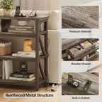 Mexin Console Table with Outlets and USB Ports, Entryway Table with Drawer Storage Shelves, Industrial Wood Hallway Sofa Table for Living Room, Couch, Foyer Table, 47 Inch Grey Oak