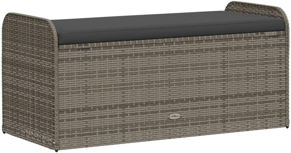 Poly Rattan Patio Storage Bench with Cushion, 45.3 Inch Outdoor Seat with Water-Proof Bag and Gas Spring Lid