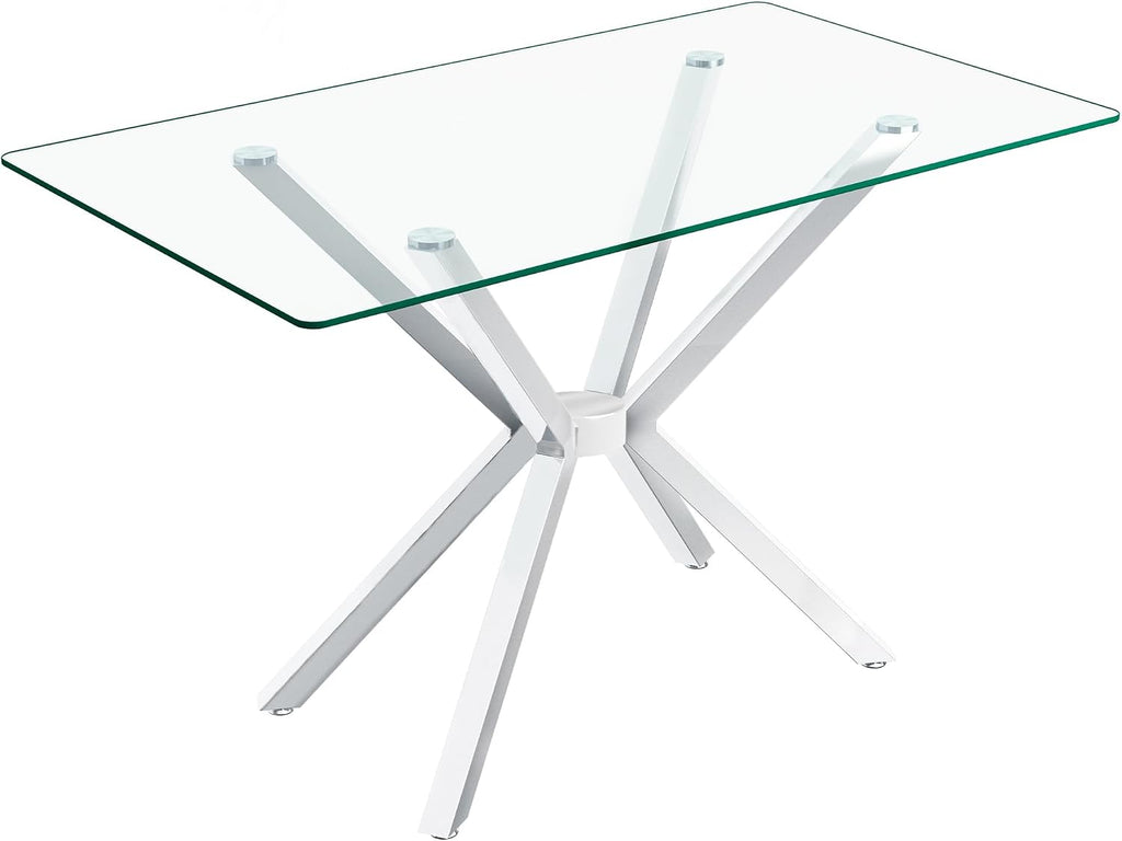 51.18" Rectangular Glass Dining Table, Tempered Glass Kitchen Tabe with Metal Legs, Stylish and Sturdy Dinner Table for Home and Outdoor Dining (Silver, 47.24")
