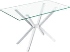 51.18" Rectangular Glass Dining Table, Tempered Glass Kitchen Tabe with Metal Legs, Stylish and Sturdy Dinner Table for Home and Outdoor Dining (Silver, 47.24")