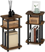 Pemberly Row 3-Tier Turn-N-Tube Curve End Table, Amber Pine/Black Finish, CARB-Grade Composite Wood, Rounded Edges, Minimalist Style, 11.3 x 13.15 x 22.76 in, Side Table for Living Room or Bedroom